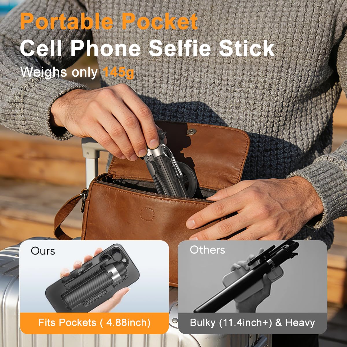 XO Upgrated 5-in-1 Magnetic Selfie Stick with Remote for Cell Phone 360° Rotation.Can Transforms into Mini Tripod/Camera