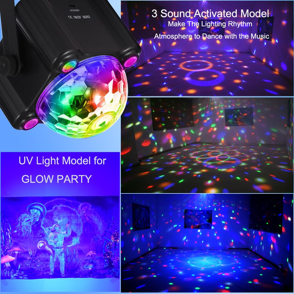 KBJ Disco Ball Party Lights, Disco Ball Decor Disco Light Sound Activated with Remote Control Dj Lights for Outdoors and