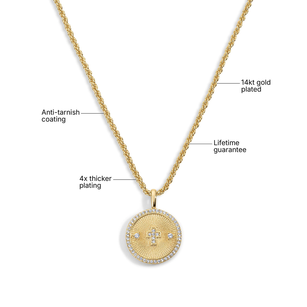 Electric Picks Guardian Necklace, Gold Cross Necklace for Women, Rope Chain – packaging and label