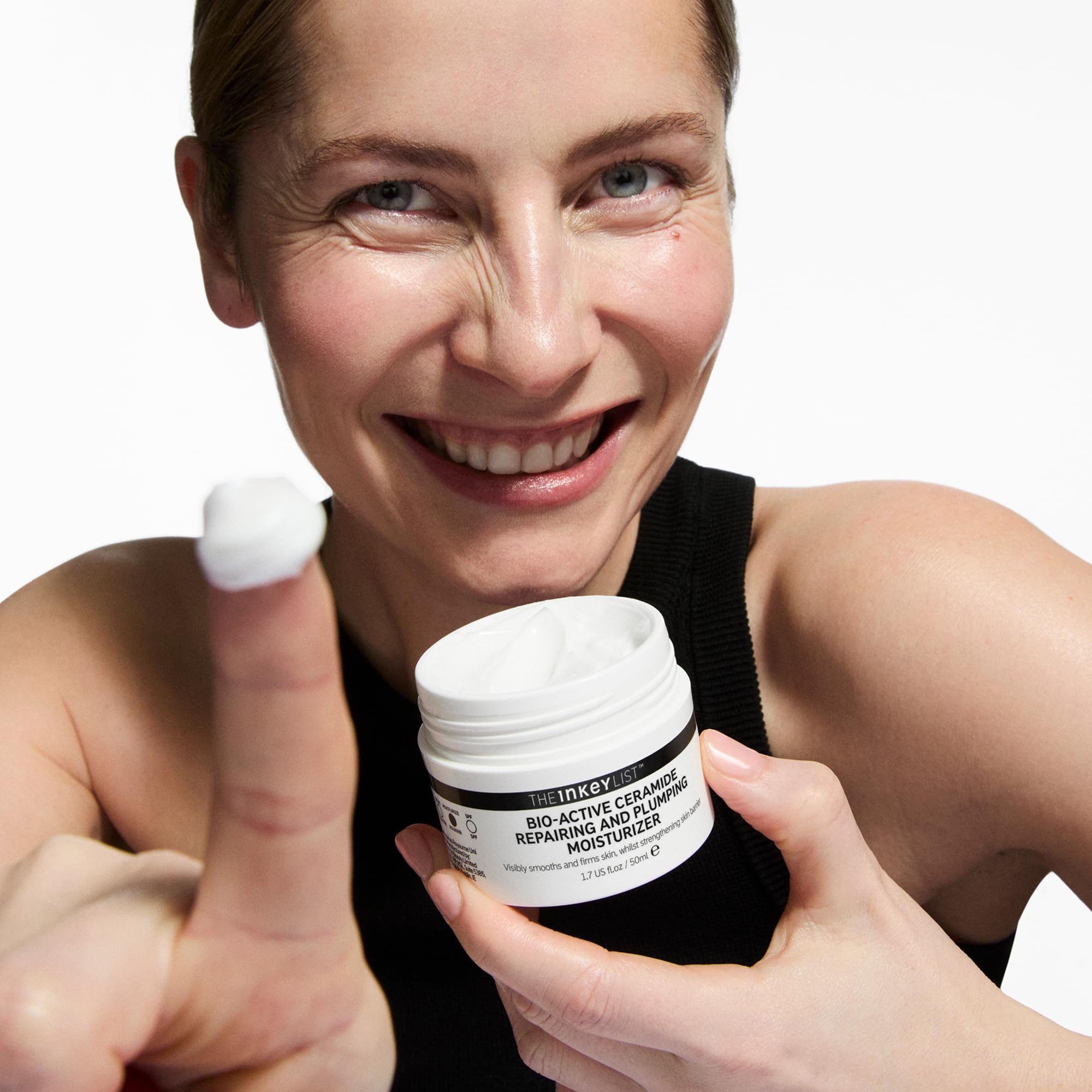 The INKEY List Bio-Active Ceramide Moisturizer in a 50ml jar, showing the skincare product with a clean, minimal design.