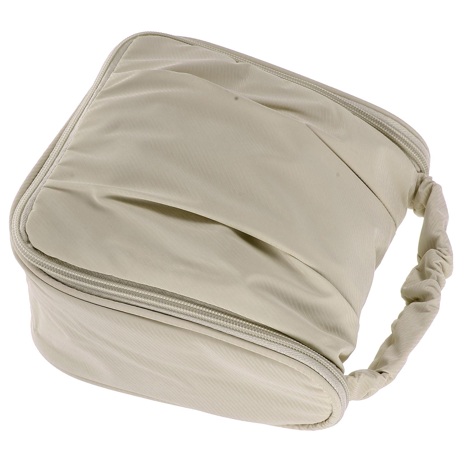 TOVINANNA large beige waterproof travel cosmetic case with handle, organized for toiletries and makeup, ideal for women outdoor use.