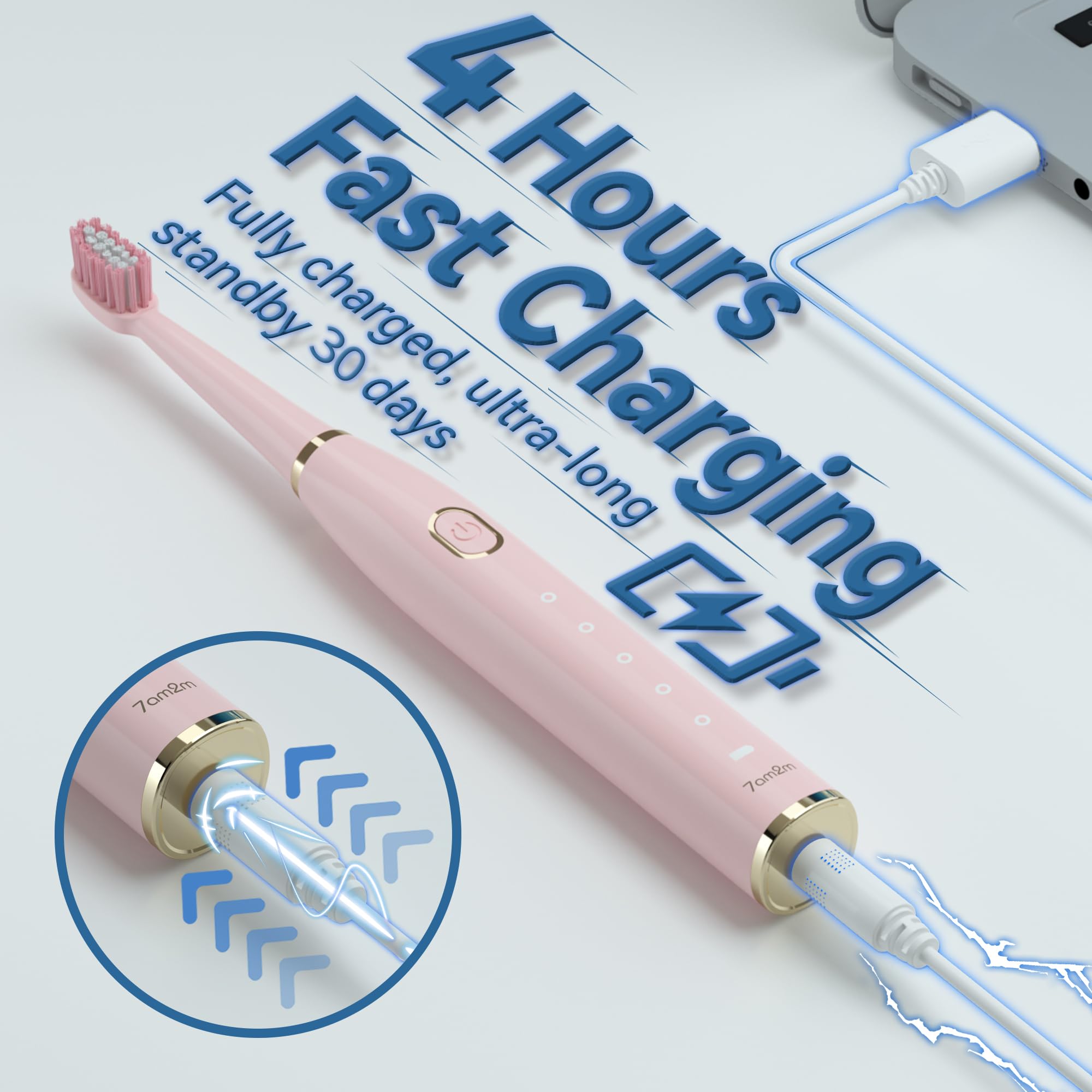 7AM2M Sonic electric toothbrush for adults and kids, rechargeable with high power and sleek design.