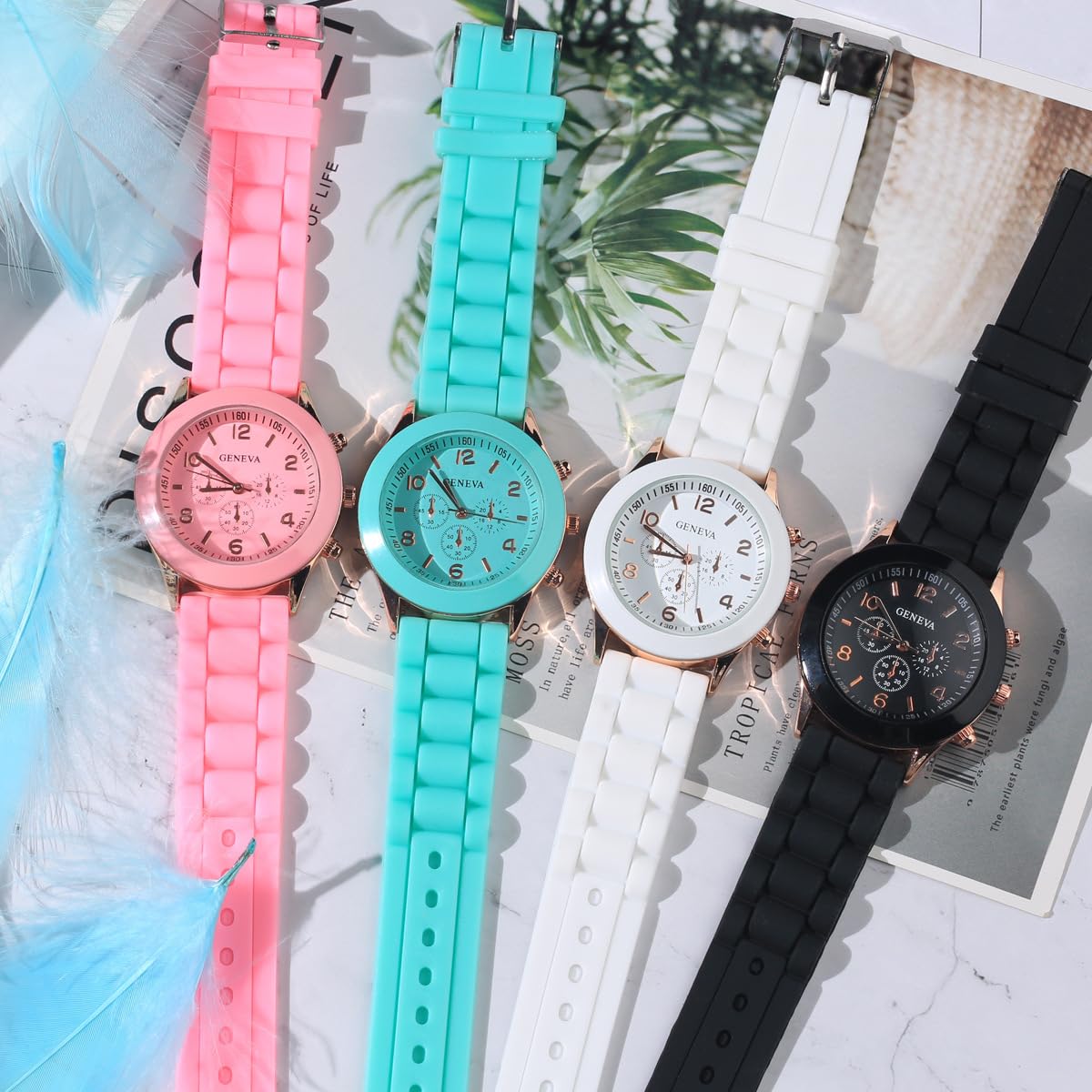 CdyBox Wholesale 10 Assorted Women Men Silicone Casual Watch Quartz Wristwatch Candy Color – back view and specification