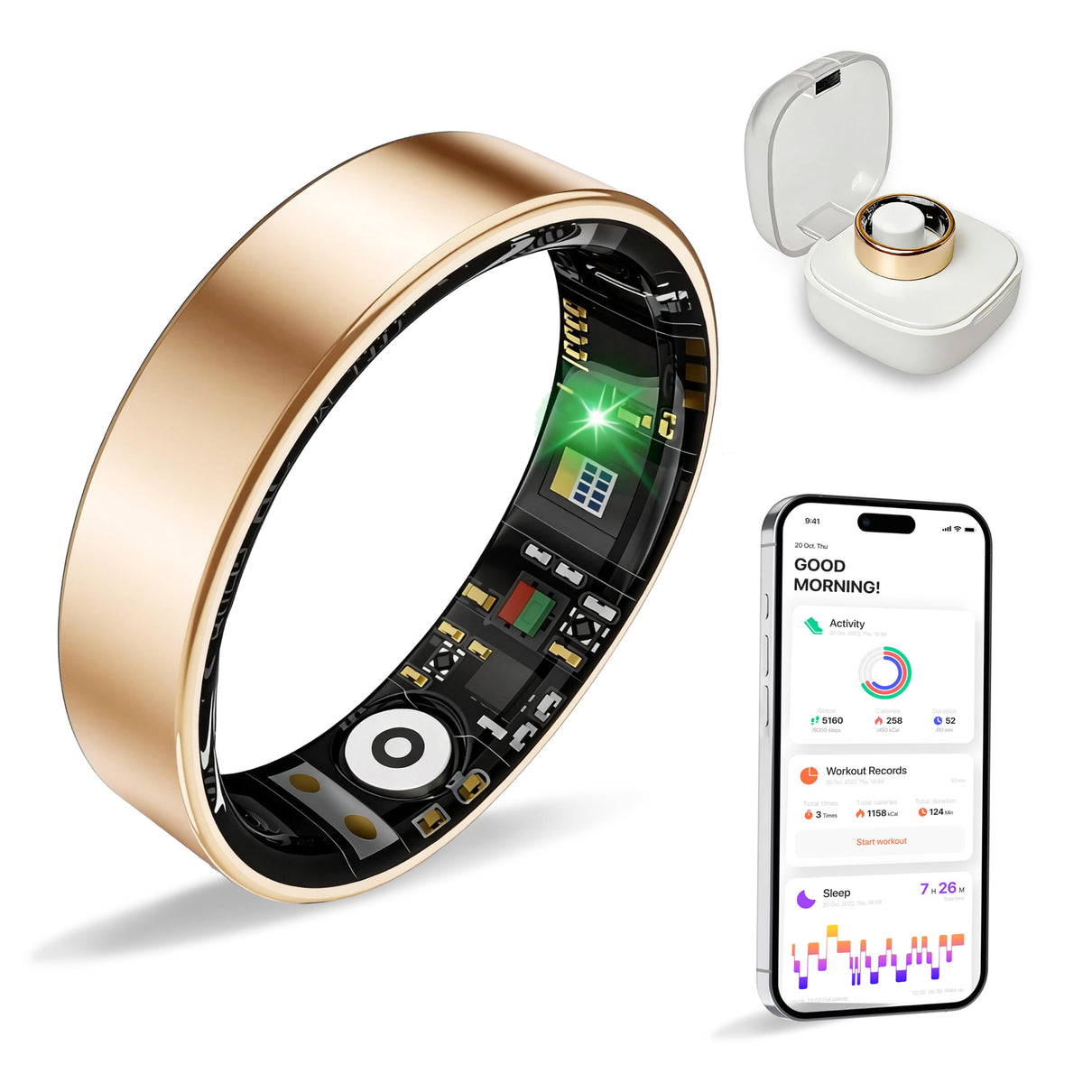 BIEMHA Women Men Smart Ring Health Tracker, Sleep Exercise Health Monitoring Wearable Device, IP68 Waterproof, iOS/Andro