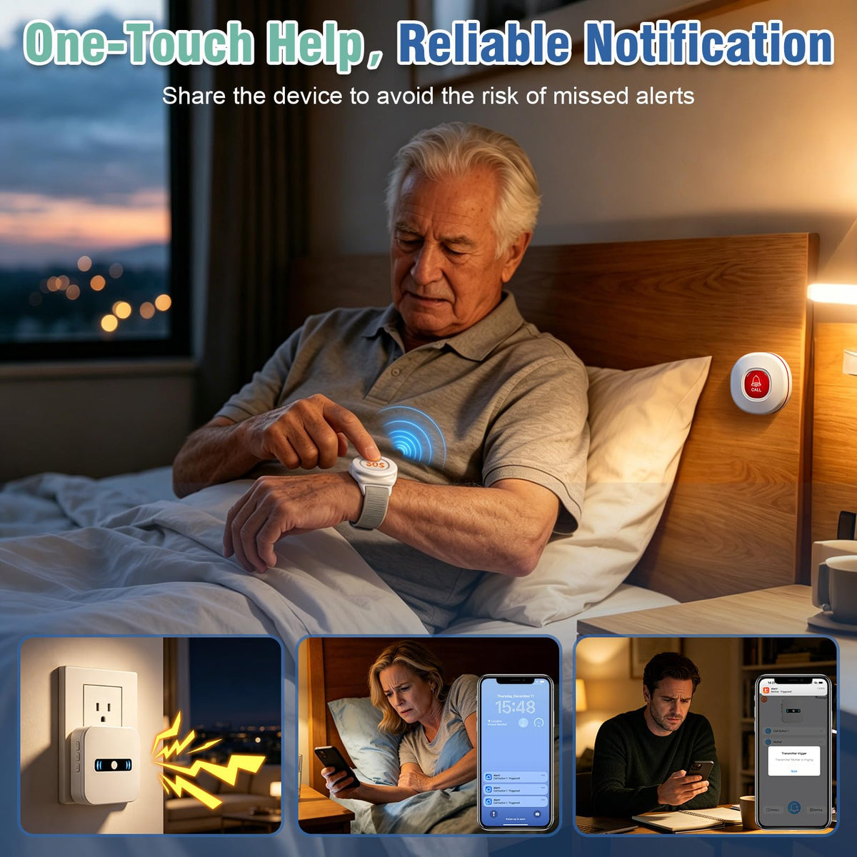 WiFi Caregiver Call Button Calls Phone 2Button 1 Wrist 1 - Daytech Official Imagery - 3