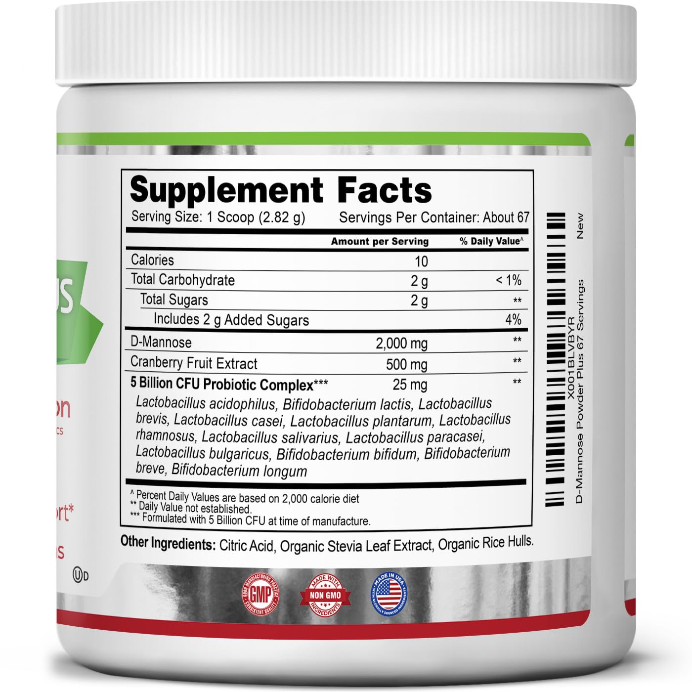 Zazzee D-Mannose Powder Plus, 2000 mg, 67 Servings, Free Scoop, Made in USA