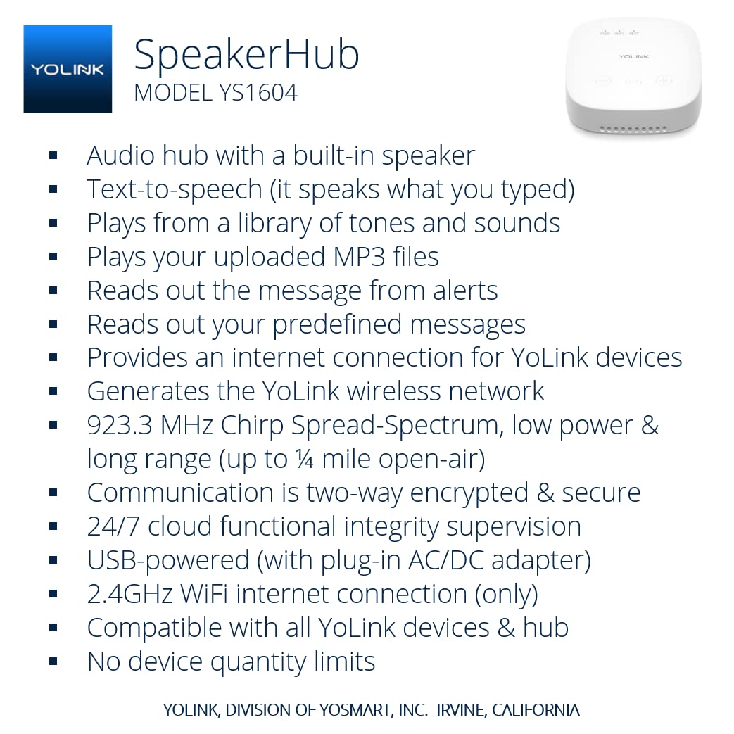 YoLink SpeakerHub Smart Home Hub with Voice Alerts, YS1604 – close-up detail
