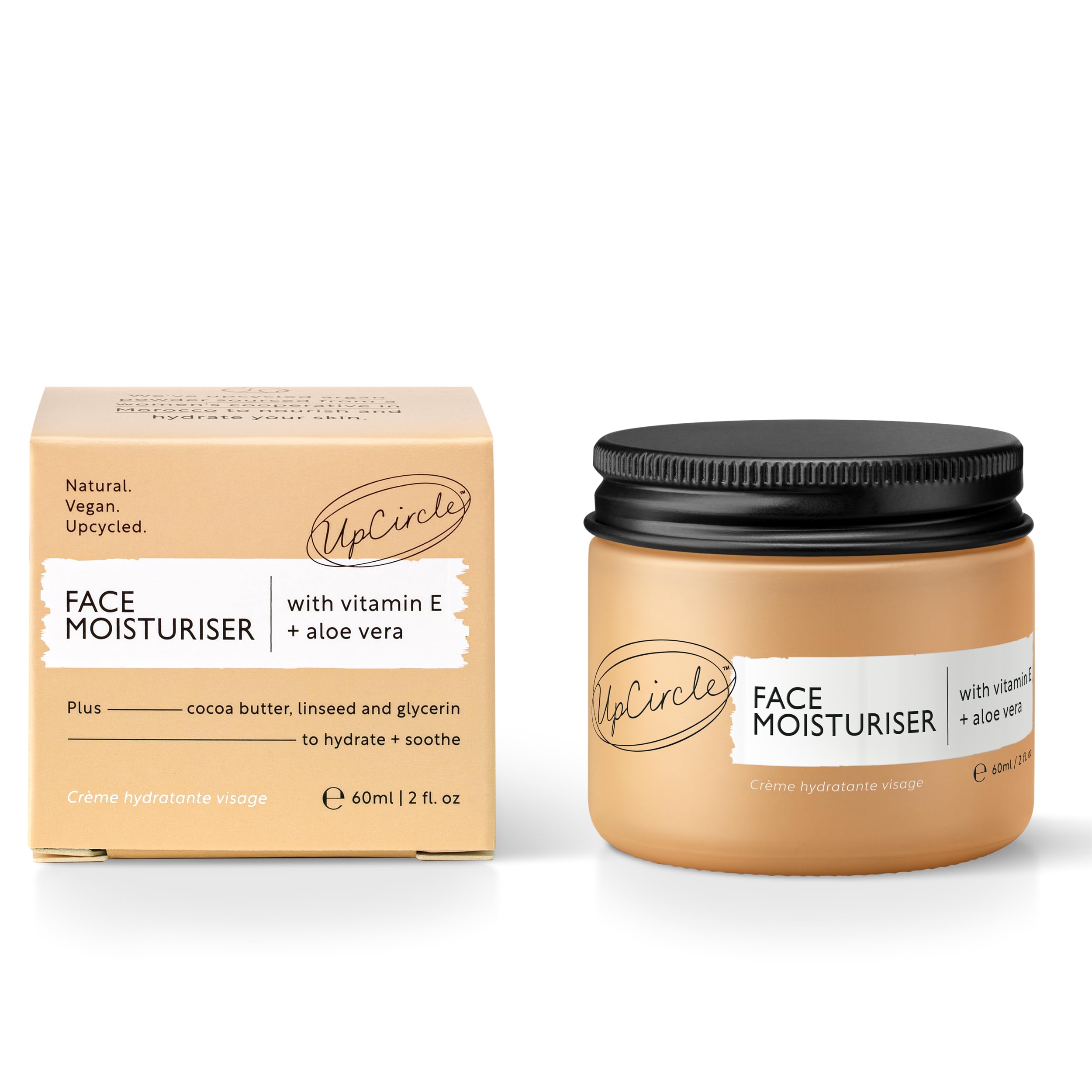 UPCIRCLE Face Moisturizer with Argan Powder 1.7oz - Nourishing Day Cream - Vitamin E, Aloe Vera, Glycerin, Shea + Coconut Butter - Natural, Vegan + Cruelty-Free