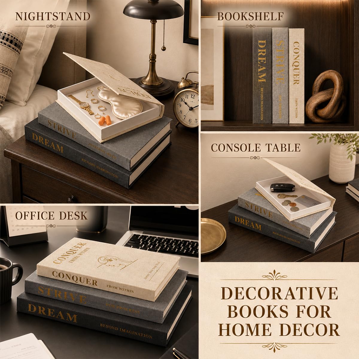 Oxdigi Decorative Books, Set of 3 Linen Coffee Table Books – alternate angle