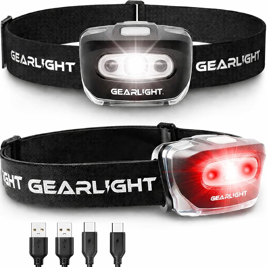 GearLight USB Rechargeable Headlamp Flashlight for Running, Camping, and Outdoor LED Headlight Camping Headlamps - Head 