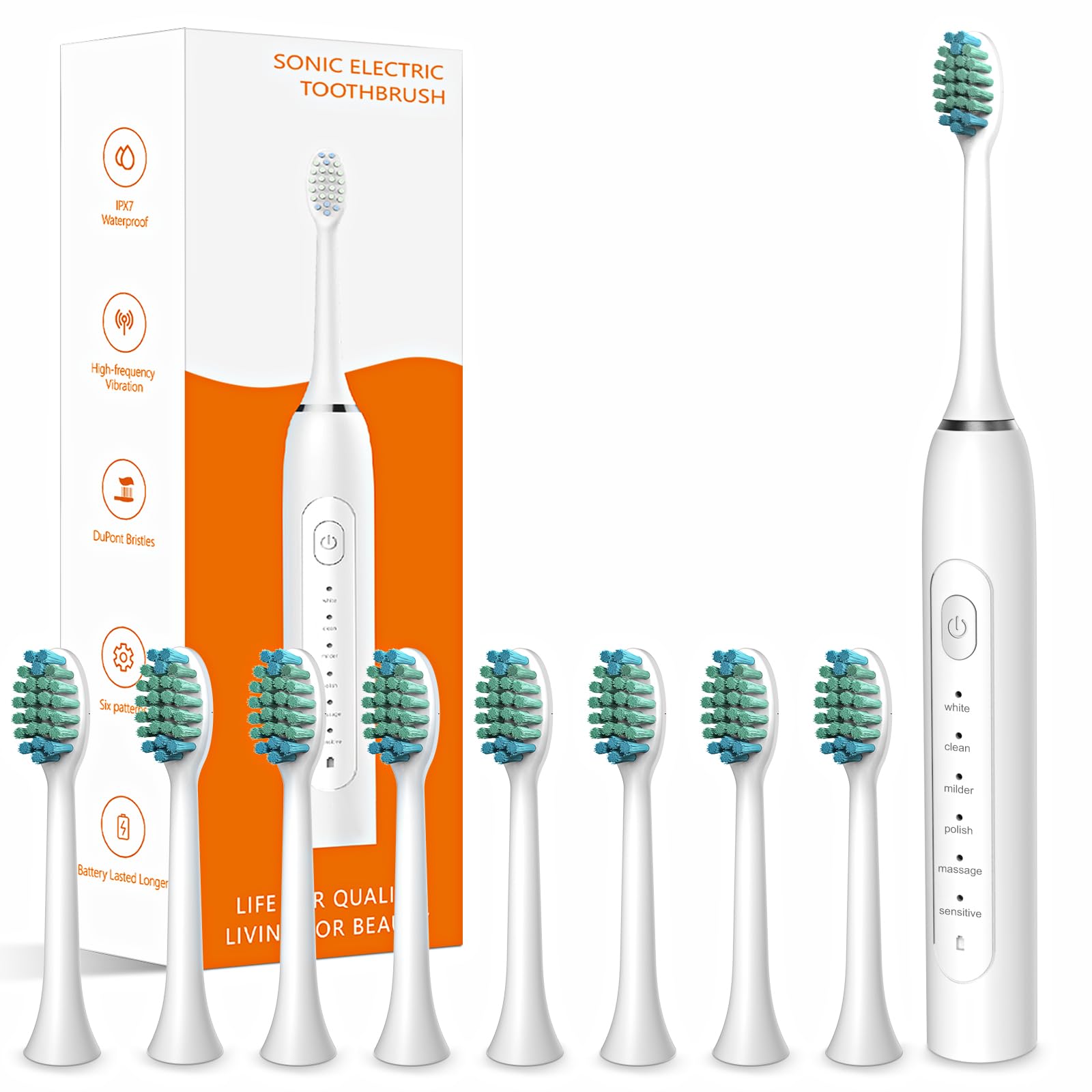 Waterproof Sonic Electric Toothbrush for Adults - 6 Modes with - Product Imagery