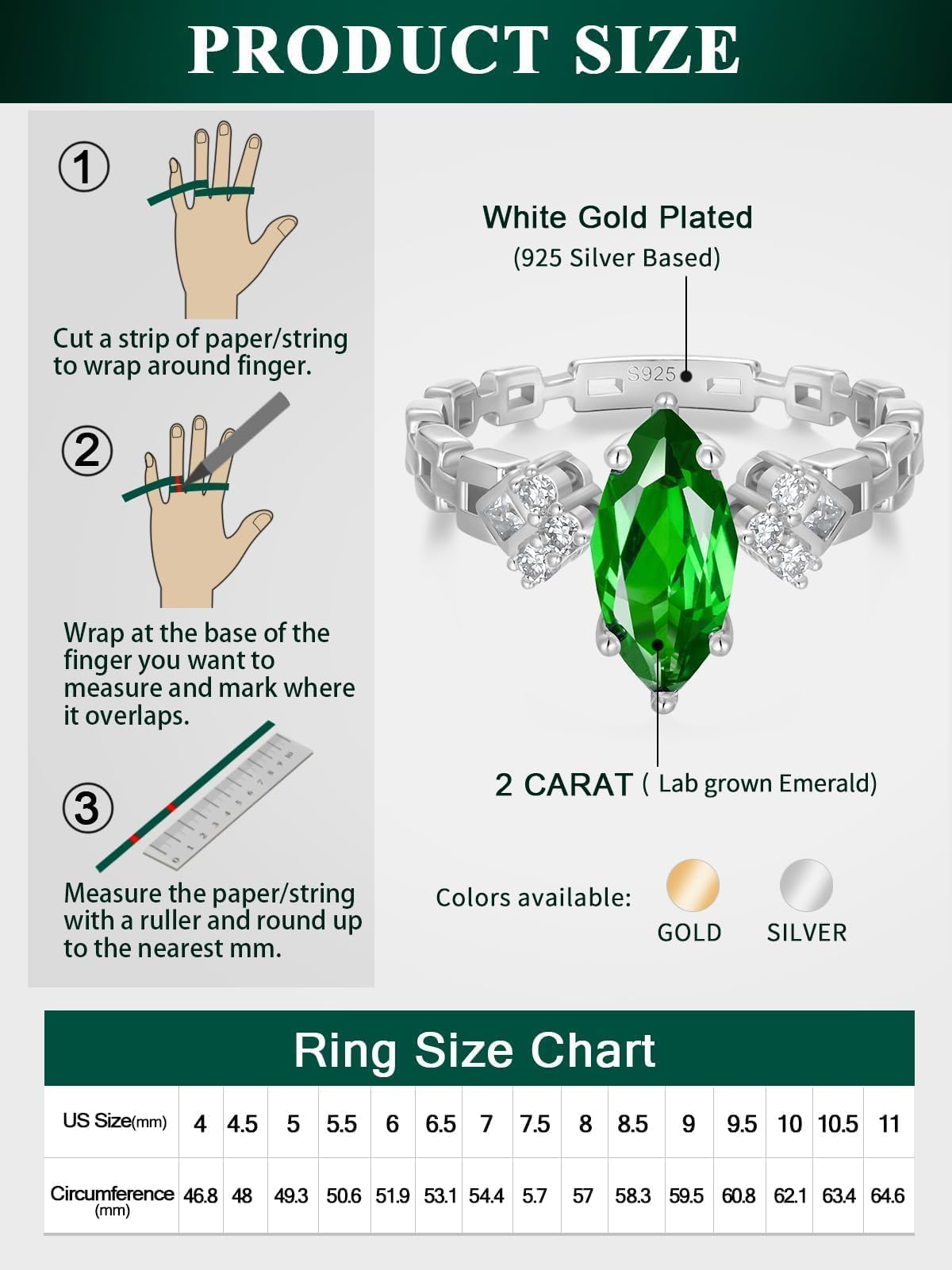 Wyyxl Lab Grown or Created Emerald/Ruby/Sapphire Engagement Rings 925 Sterling Silver Moissanite Diamond Ring for Women 