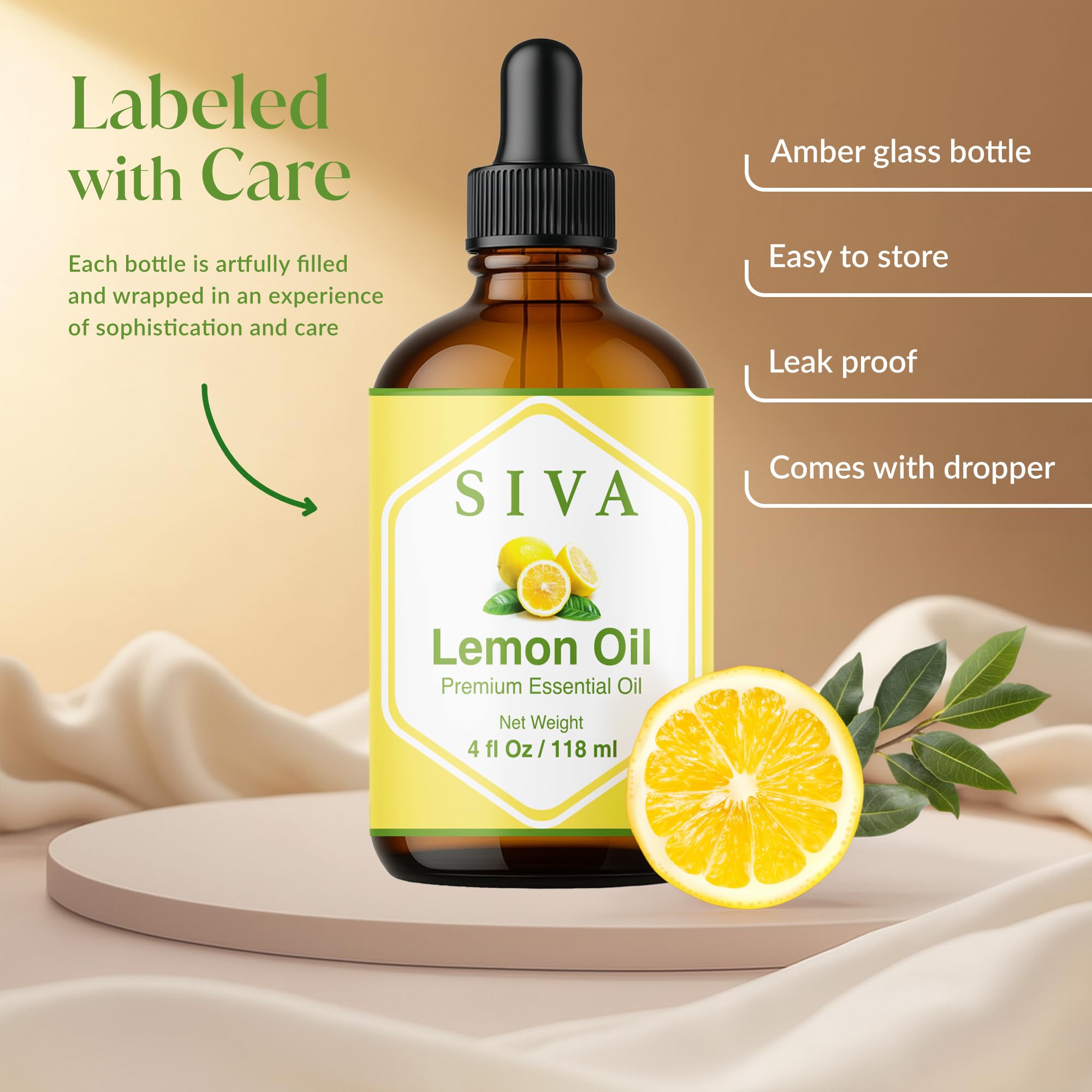 SIVA Organics Lemon Essential Oil 4oz | Glass Bottle