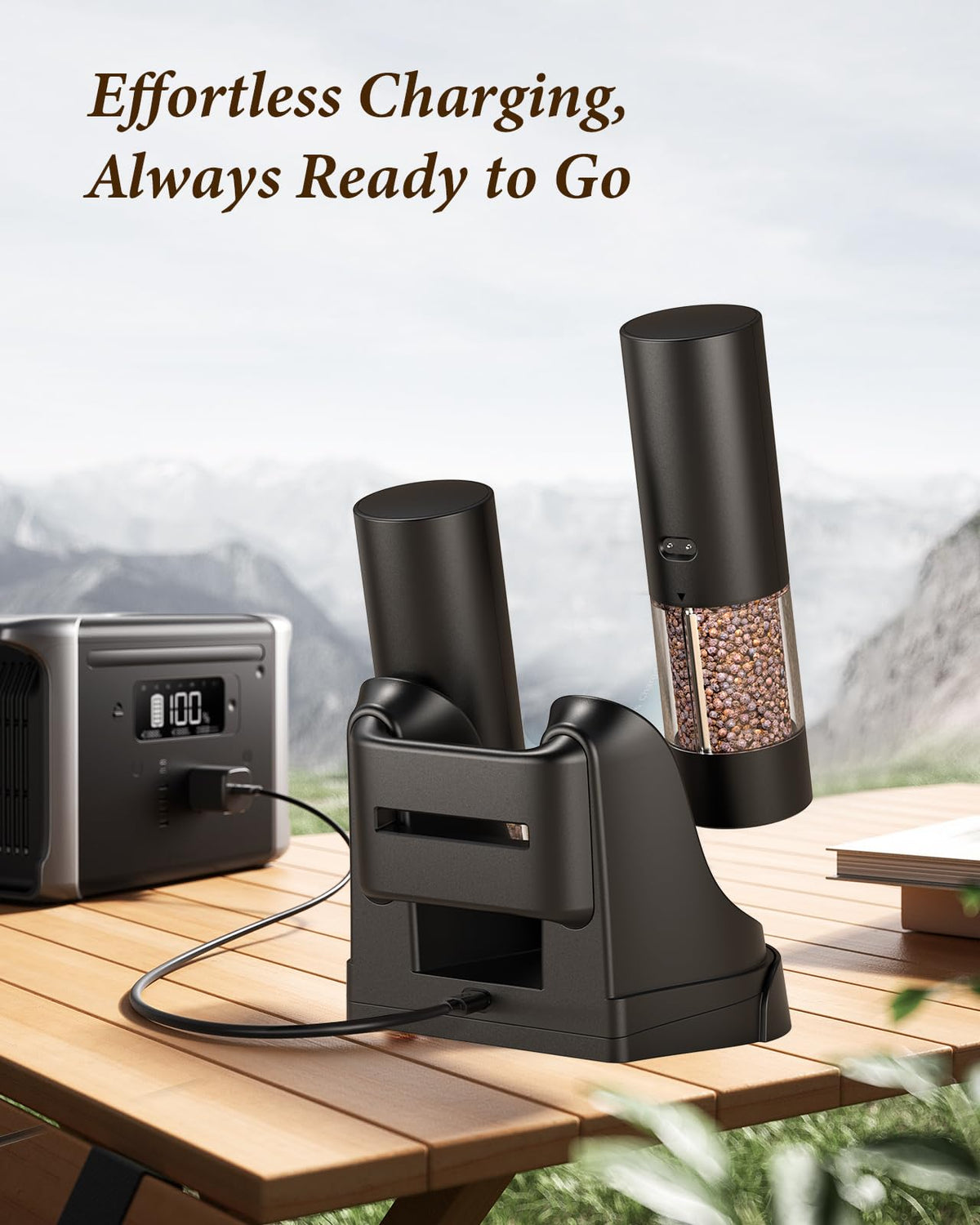 WONMAKE Electric Salt and Pepper Grinder Set with Charging Base, Black/Set – packaging and label