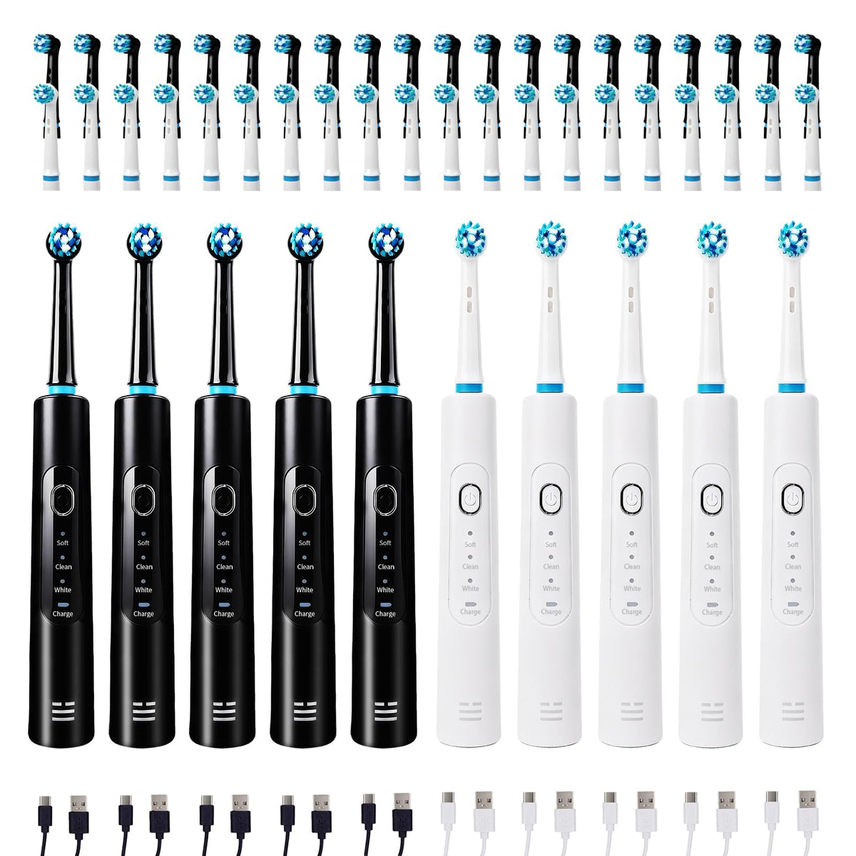 HeDui Rotating Electric Toothbrush 10 Pack with 40 Brush Heads Rechargeable Toothbrushes Bulk for Adults Employee Apprec