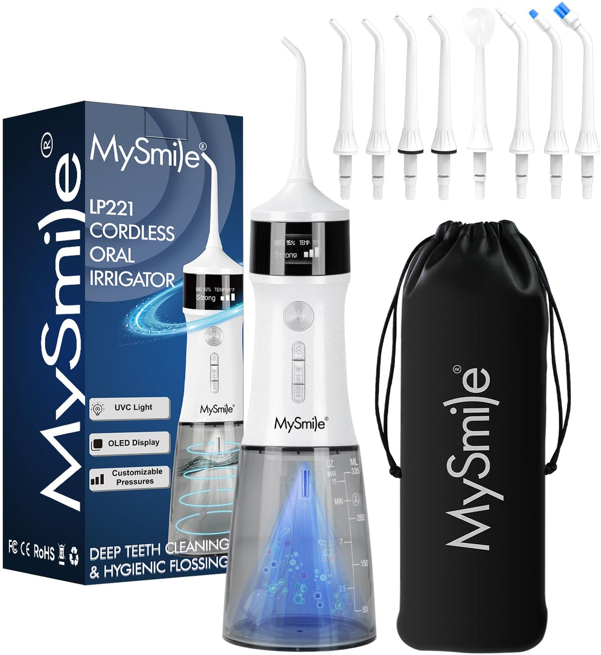 MySmile LP221 Cordless Water Flossers for Teeth w/UVC Light & OLED Display – product photo (Power Dental Flossers)