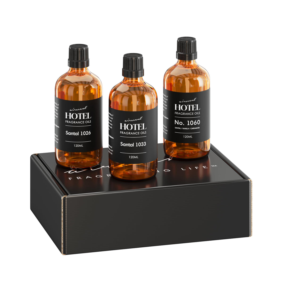 Air-Scent AirScent Hotel Diffuser Oil Gift Set - Santal Scents 3 Pack - 120 mL – No. 1060 Vanilla Santal, Santal Inspire