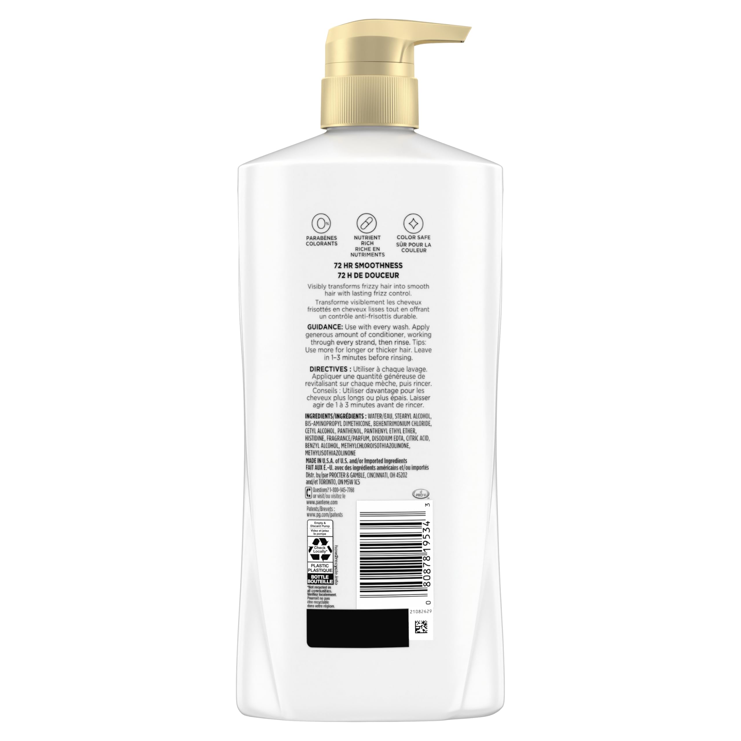 Pantene Smooth & Sleek shampoo and conditioner set in 52.8 oz bottles, featuring shiny, smooth hair care products.
