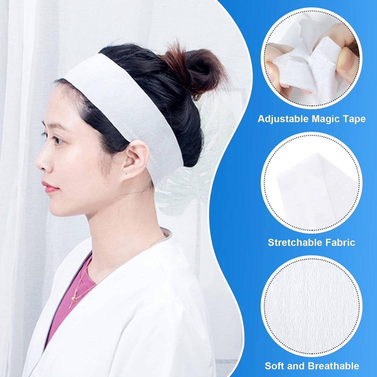 200 Piece Disposable Spa Facial Headbands with Adjustable - Merkaunis Official Imagery - 4