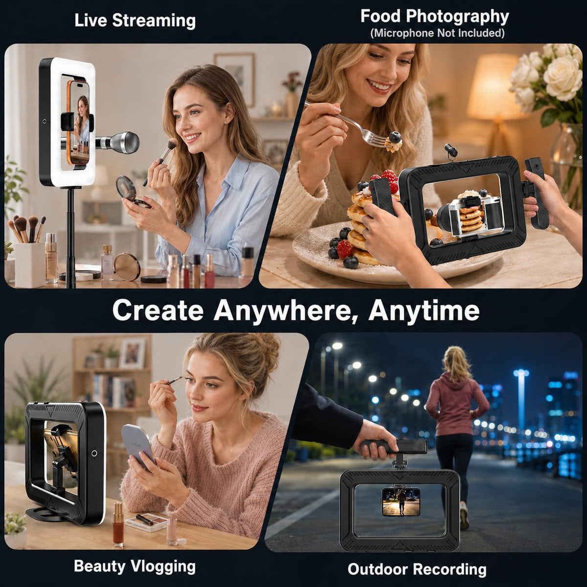 KayusMt Cell Phone Light for Video Recording – Handheld Creator Kit with Tripod – full view