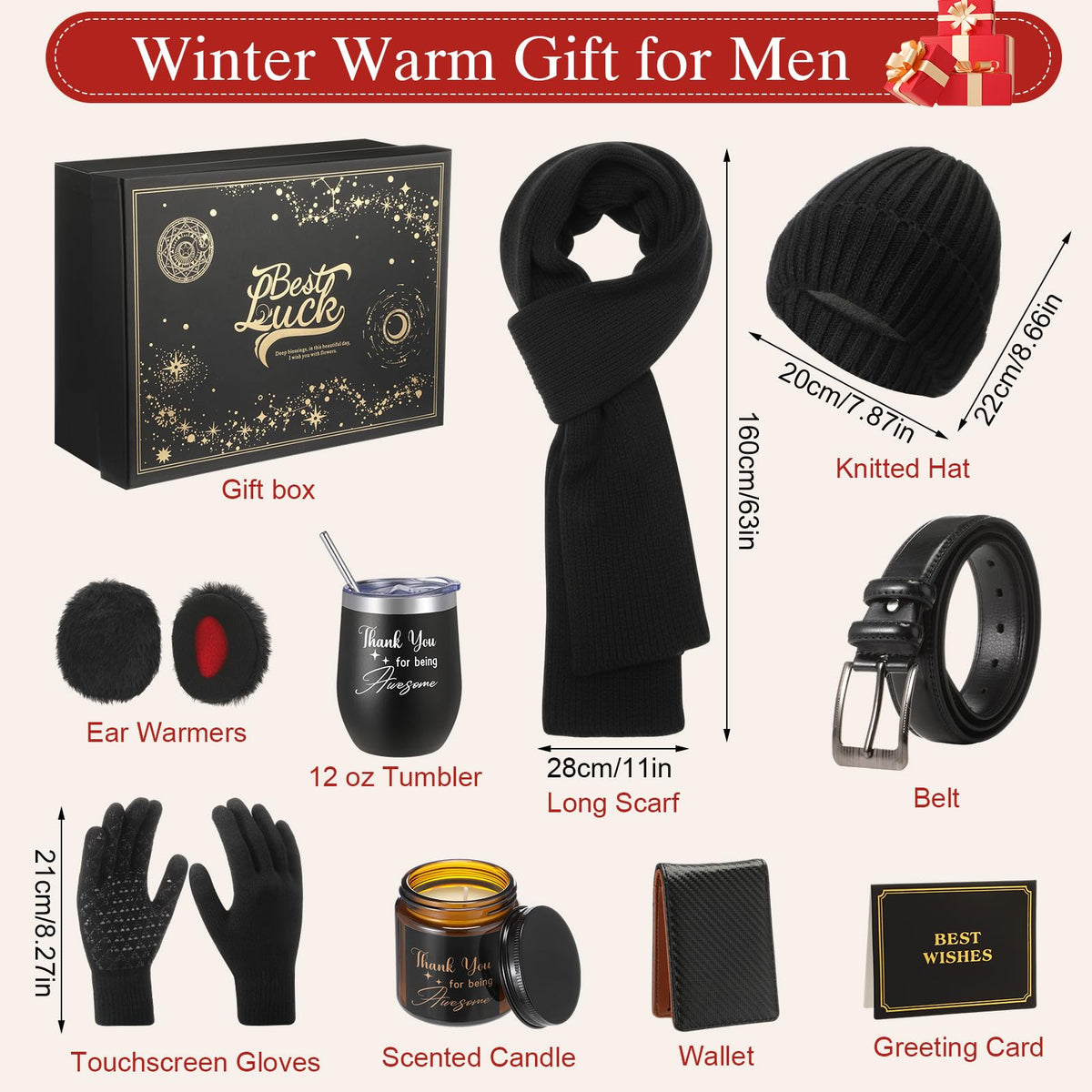 Patelai 10 Pcs Winter Gift Set for Men Scarf Beanie Gloves - Patelai Official Imagery - 3