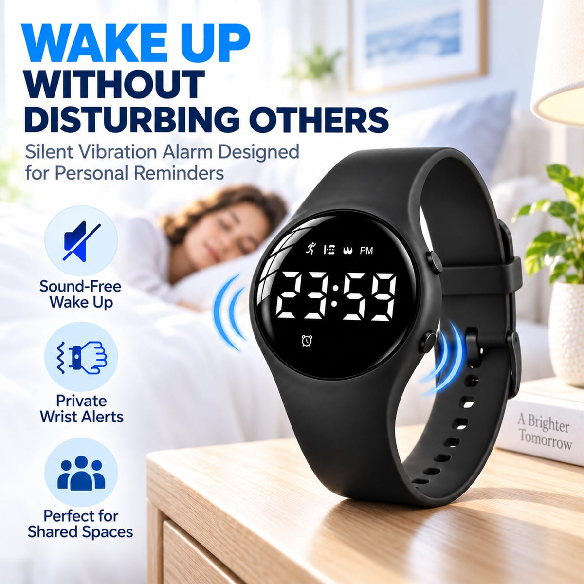 GPQVTVM Vibrating Alarm Wristband Wrist for Heavy Sleepers Clock Teens Shock Watch Bracelet Silent Despertador Wake up D