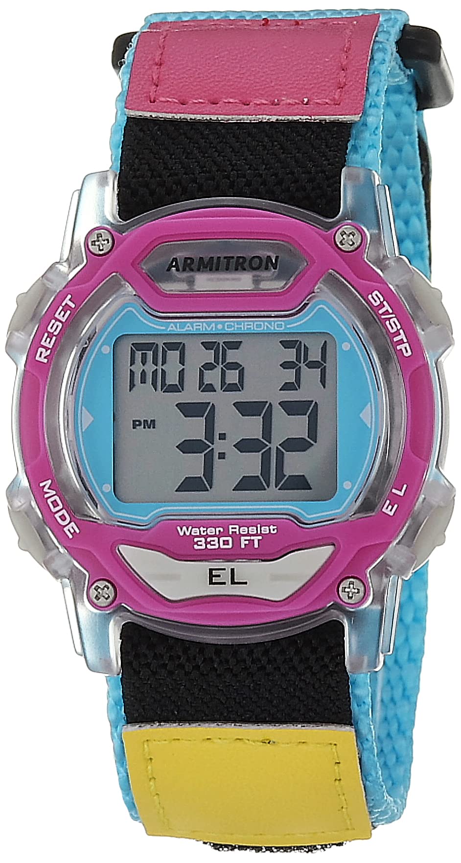 Armitron Sport Digital Chronograph Nylon Strap Watch – close-up detail in Pink