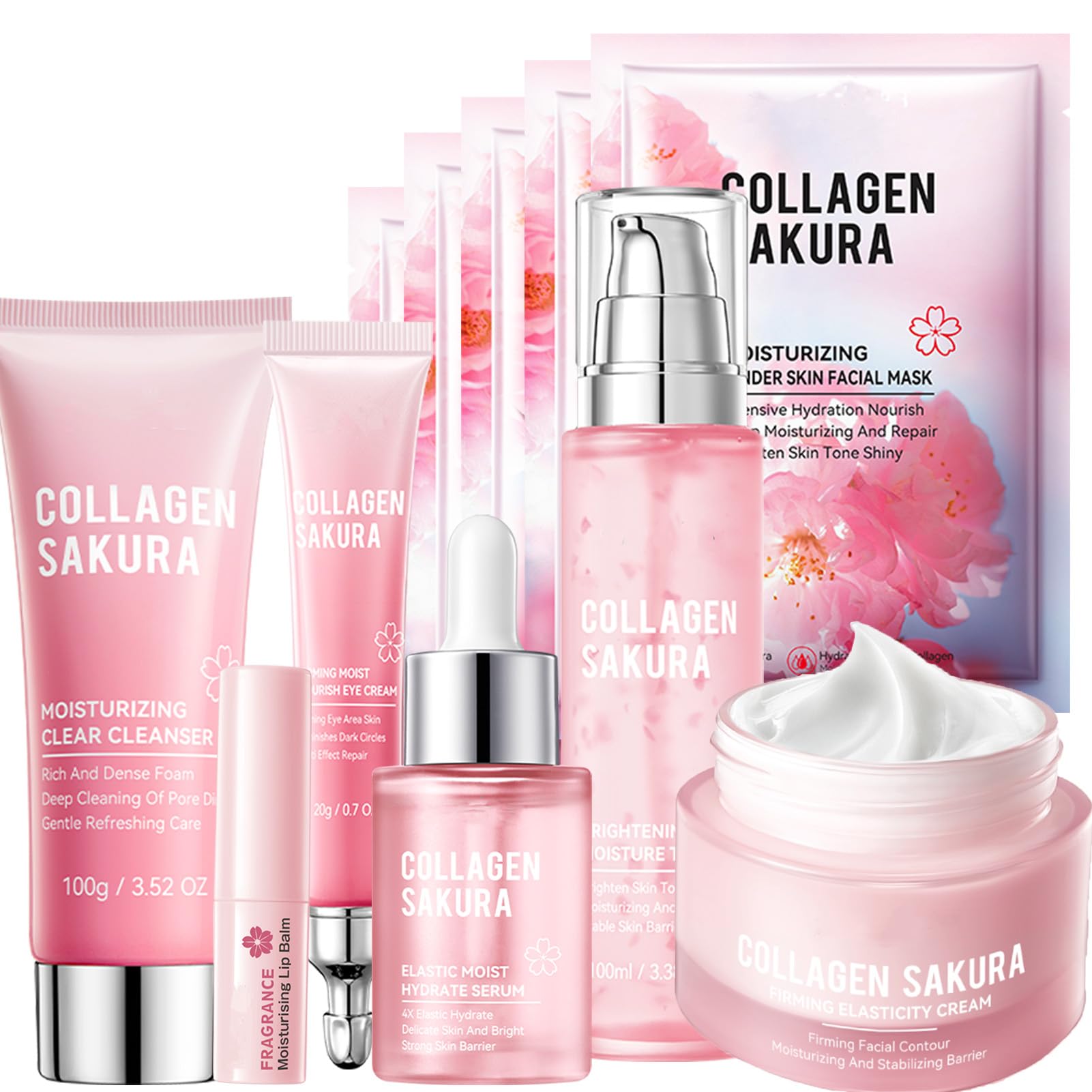Sakura Skincare Kit, 11Pcs Skin Care Set with Cleanser, Toner, - Product Imagery