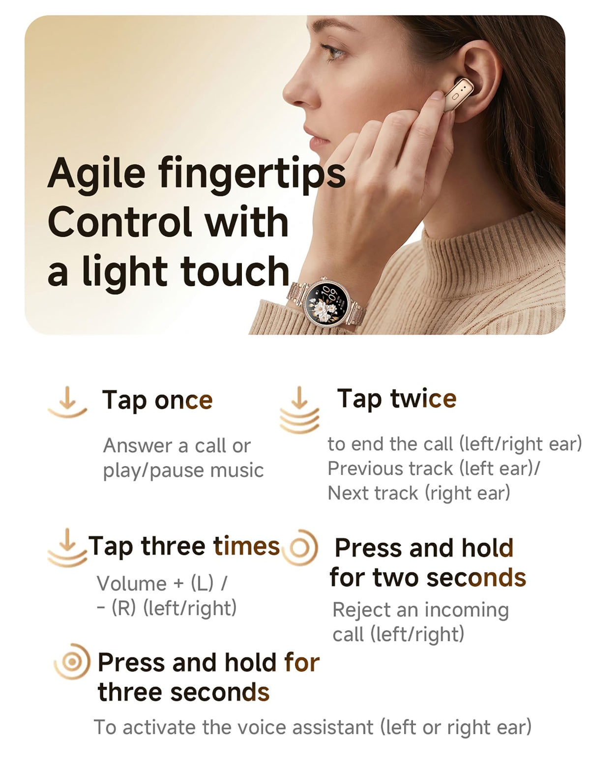 Ateclouds Smart Watches with Earbuds for Women Android/iPhone, Answer Call – alternate angle