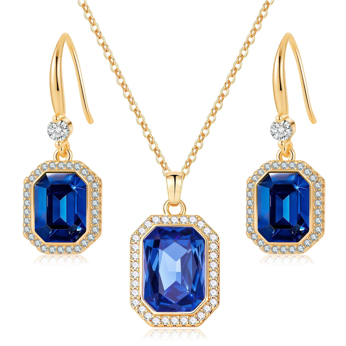 EVEVIC Octagon Austrian Crystal Necklace and Earrings Jewelry Set for Women – product photo (Jewelry Sets)