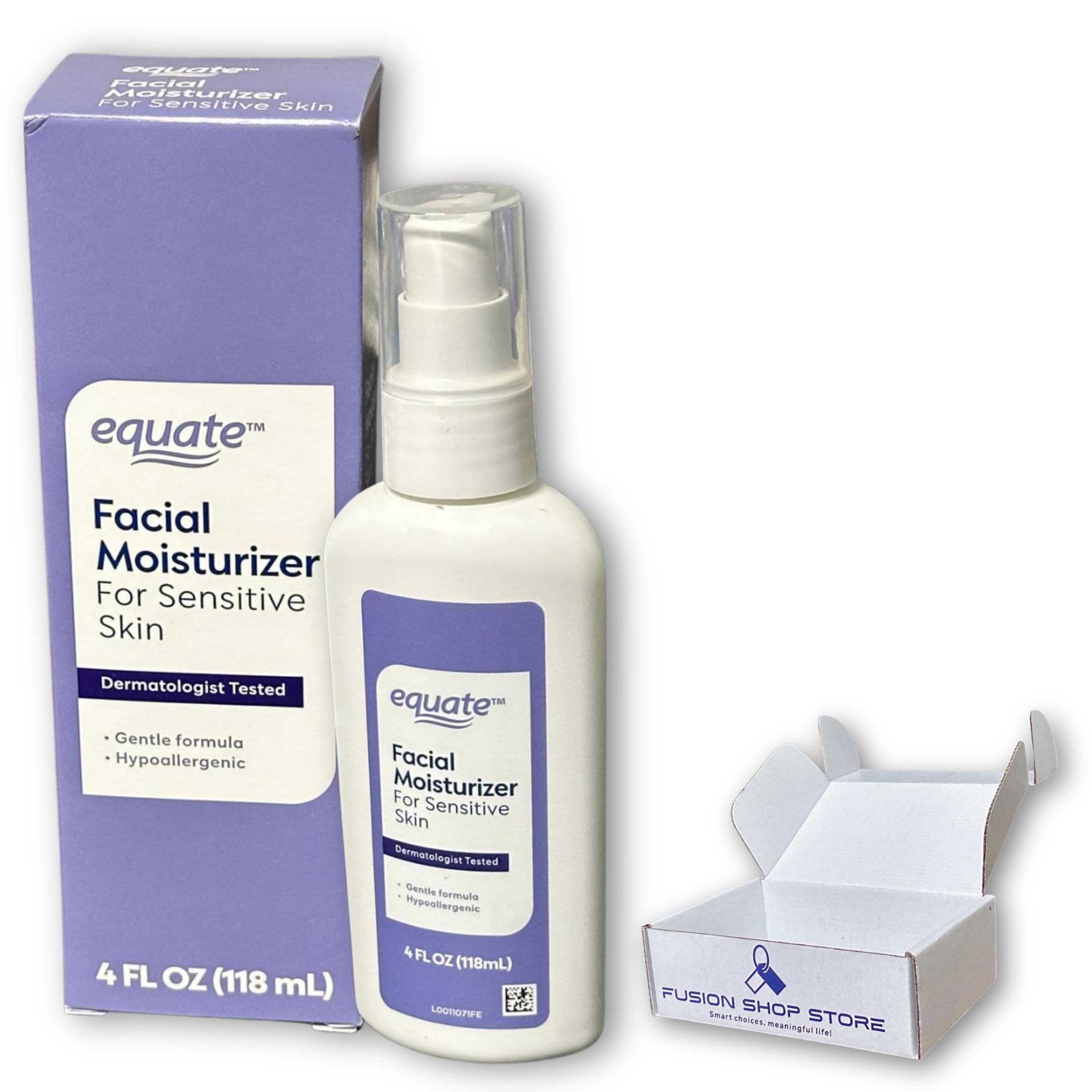 Fusion Shop Store fragrance-free beauty oil-free moisturizer for sensitive face skin, 4 fl oz, in a boxed package.