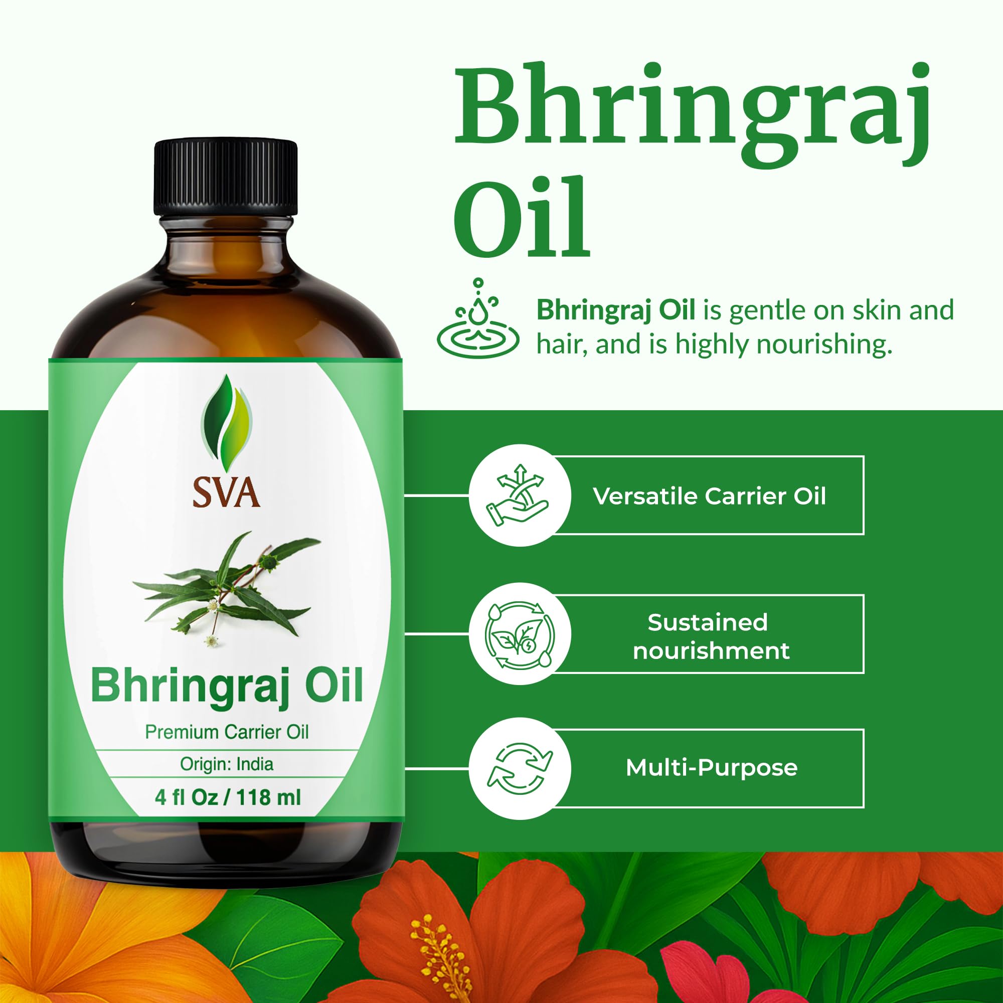 SVA Bhringraj Carrier Oil 4oz Dropper | Hair & Scalp Care