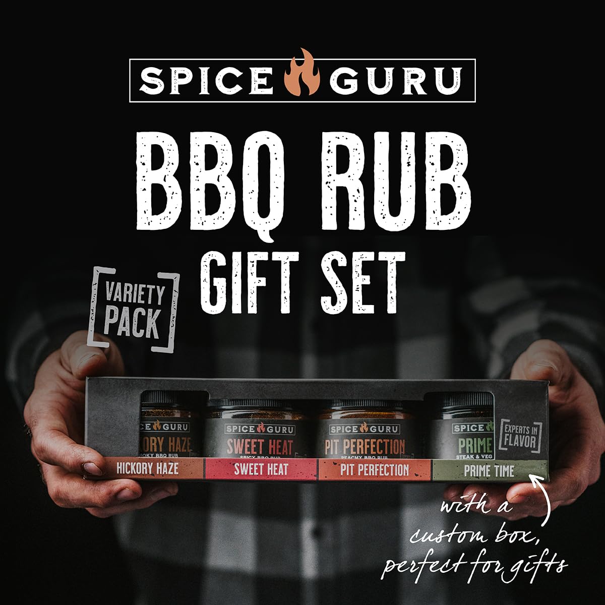 Spice Guru BBQ Rub Gift Set – 4 Flavor Barbecue Seasoning Sampler – Mens Christmas Gifts for Dad, Husband or Brother – P