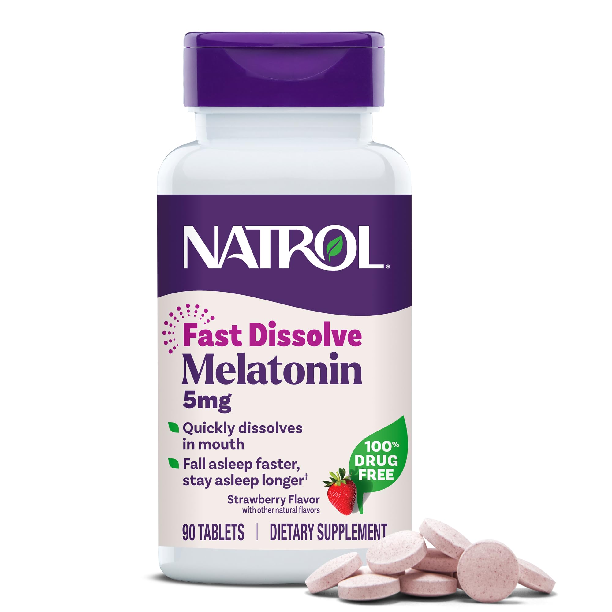 Natrol Melatonin 5 mg Fast Dissolve Tablets, Strawberry, 90 Count - Product Imagery