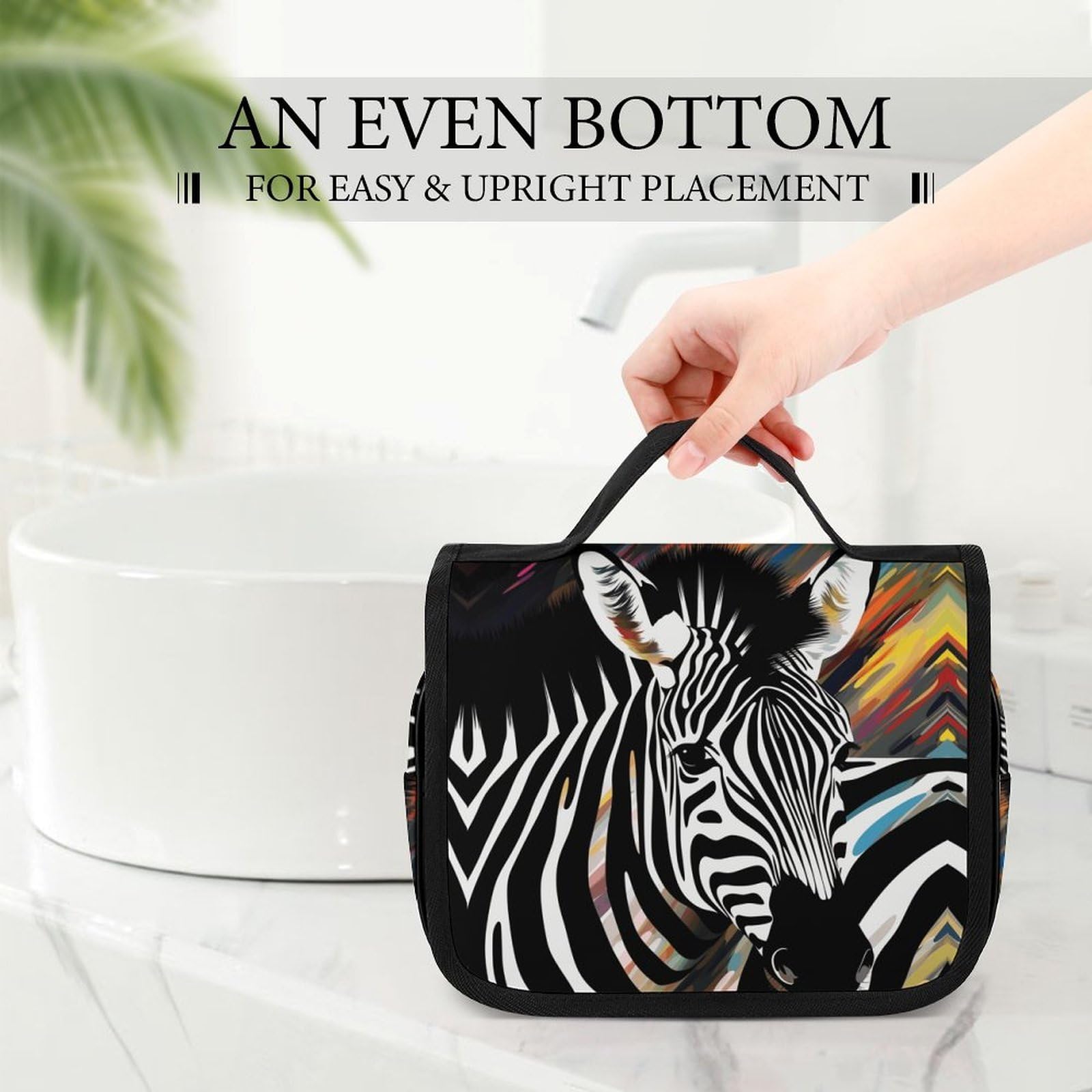 JTREHY Abstract Animal Zebra Hanging Toiletry Bag, Lightweight Durable Polyester Travel Cosmetic Organizer with Hook, Multi-Compartment Wash Bag for Travel Gym Camping Bathroom Storage