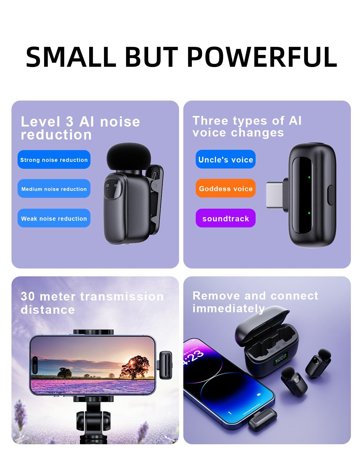 METTOMUS T1 mini Wireless Lavalier Microphone for iPhone/Android/iPad, 3-Level Noise Reduction, 30H Battery Life, AI Voi
