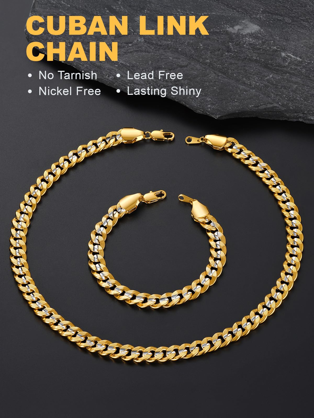 U7 Cuban Link Chain Necklace for Men, Stainless Steel Curb Chain Waterproof – full view