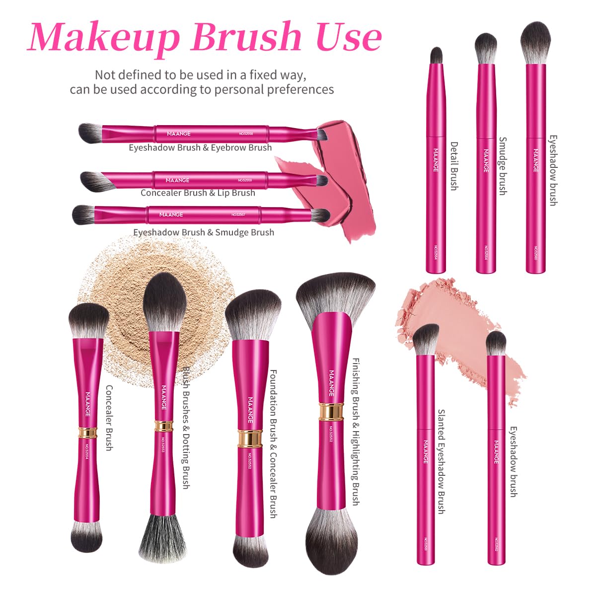 MAANGE Makeup Brushes 12 Pcs Double-ended Kabuki Brush Travel Makeup Brushes for Foundation Powder Concealers Eye Shadow