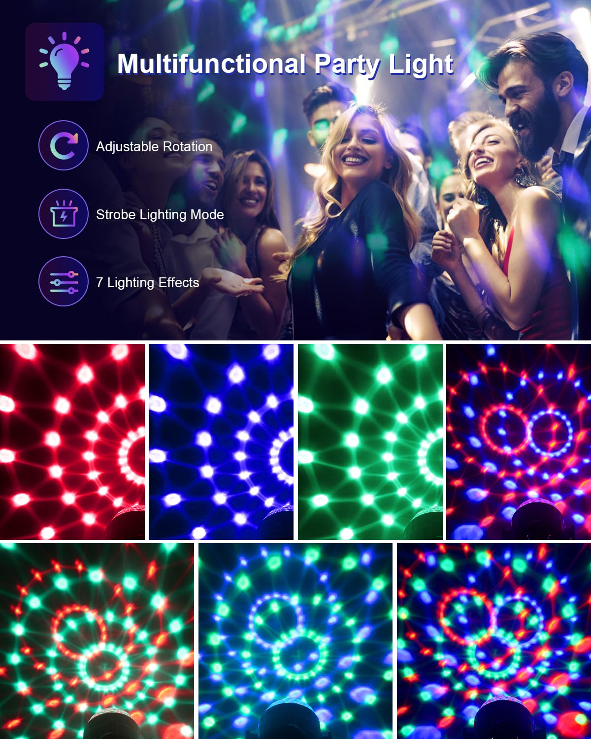 Luditek 4-Pack Sound Activated Party Lights with Remote Control Dj Lighting, Disco Ball Light, Stage Lamp Strobe Light f