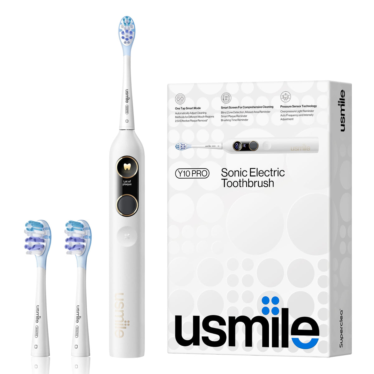 usmile Y10 PRO Smart Electric Toothbrush with Display, 180-Day, White