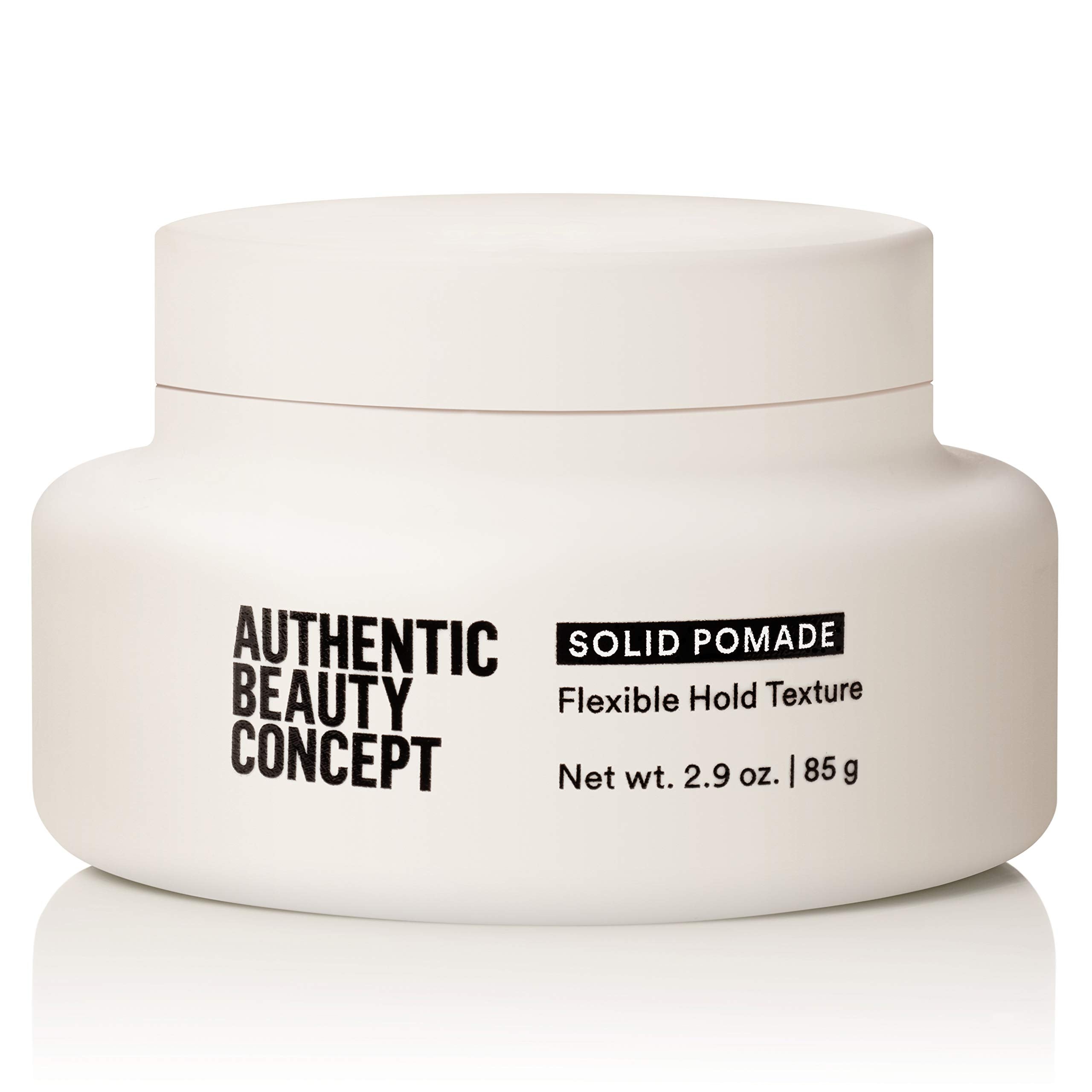 Authentic Beauty Concept Solid Pomade for textured hair, medium hold, shiny finish, suitable for all hair types, vegan and silicone-free.