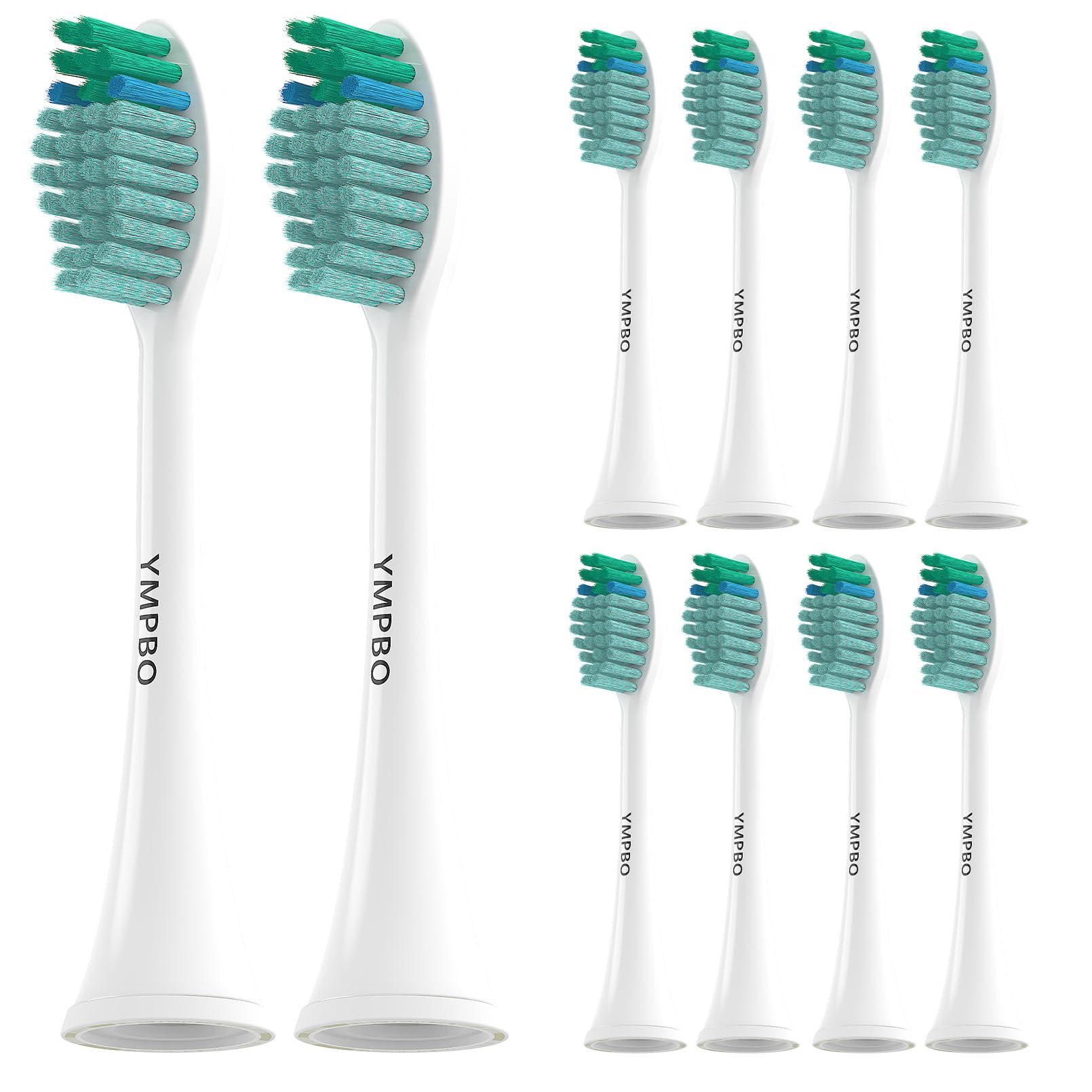 Set of 10 YMPBO toothbrush replacement heads for TAO Clean electric toothbrush, featuring soft bristles and easy attachment.