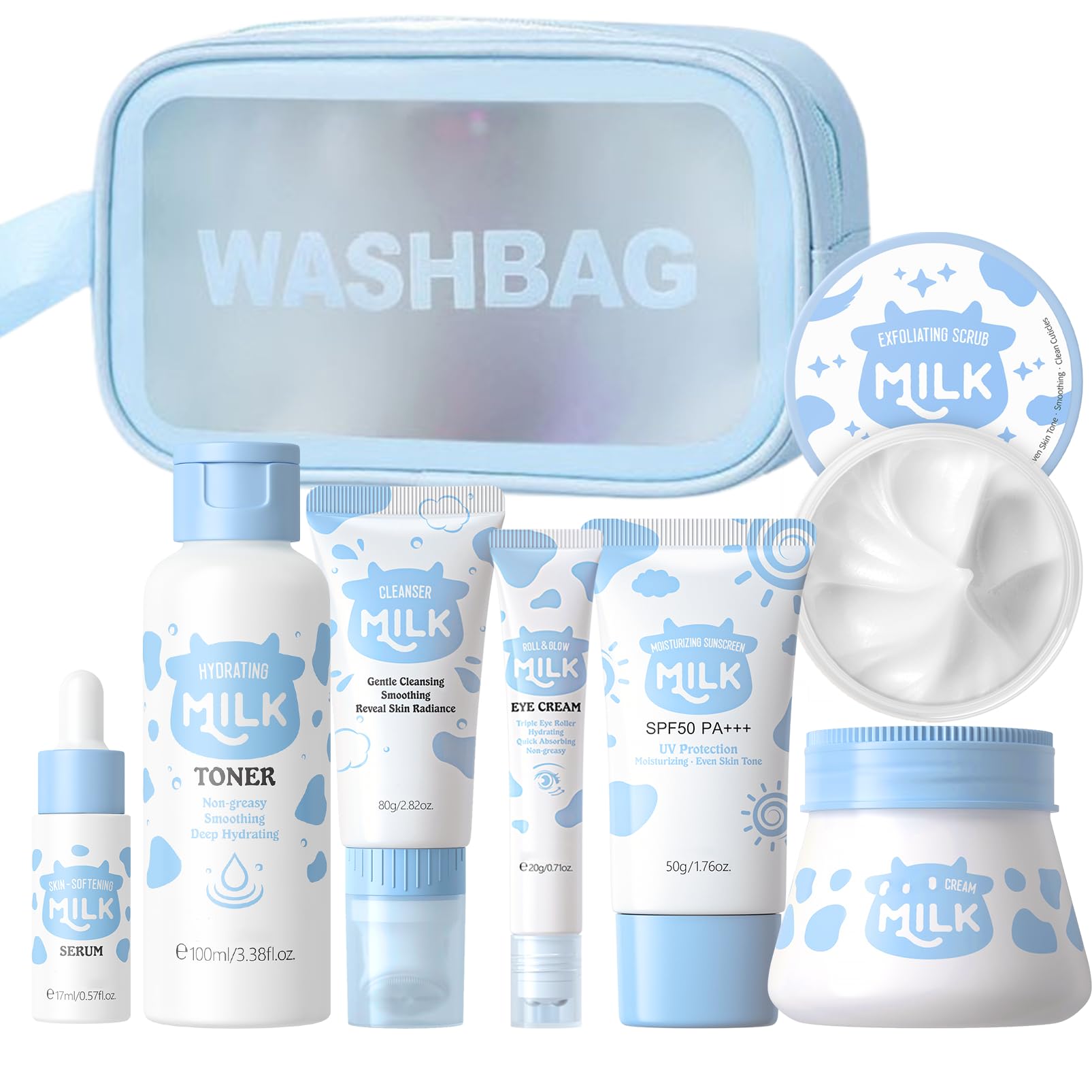 Milk Skincare Set Girls Gifts - 8Pcs Milk Skin Care Sets & Kits - Product Imagery