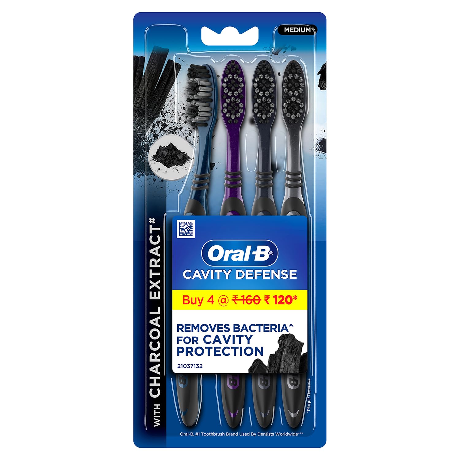 Oral-B Cavity Defense 123 Black Toothbrush � Medium (Pack of 4) - Product Imagery