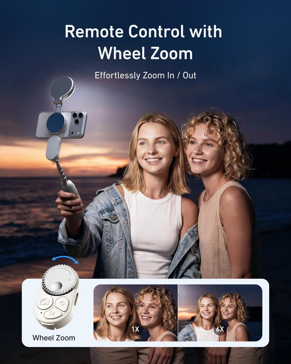 TELESIN Magnetic Selfie Stick Tripod with Selfie Light