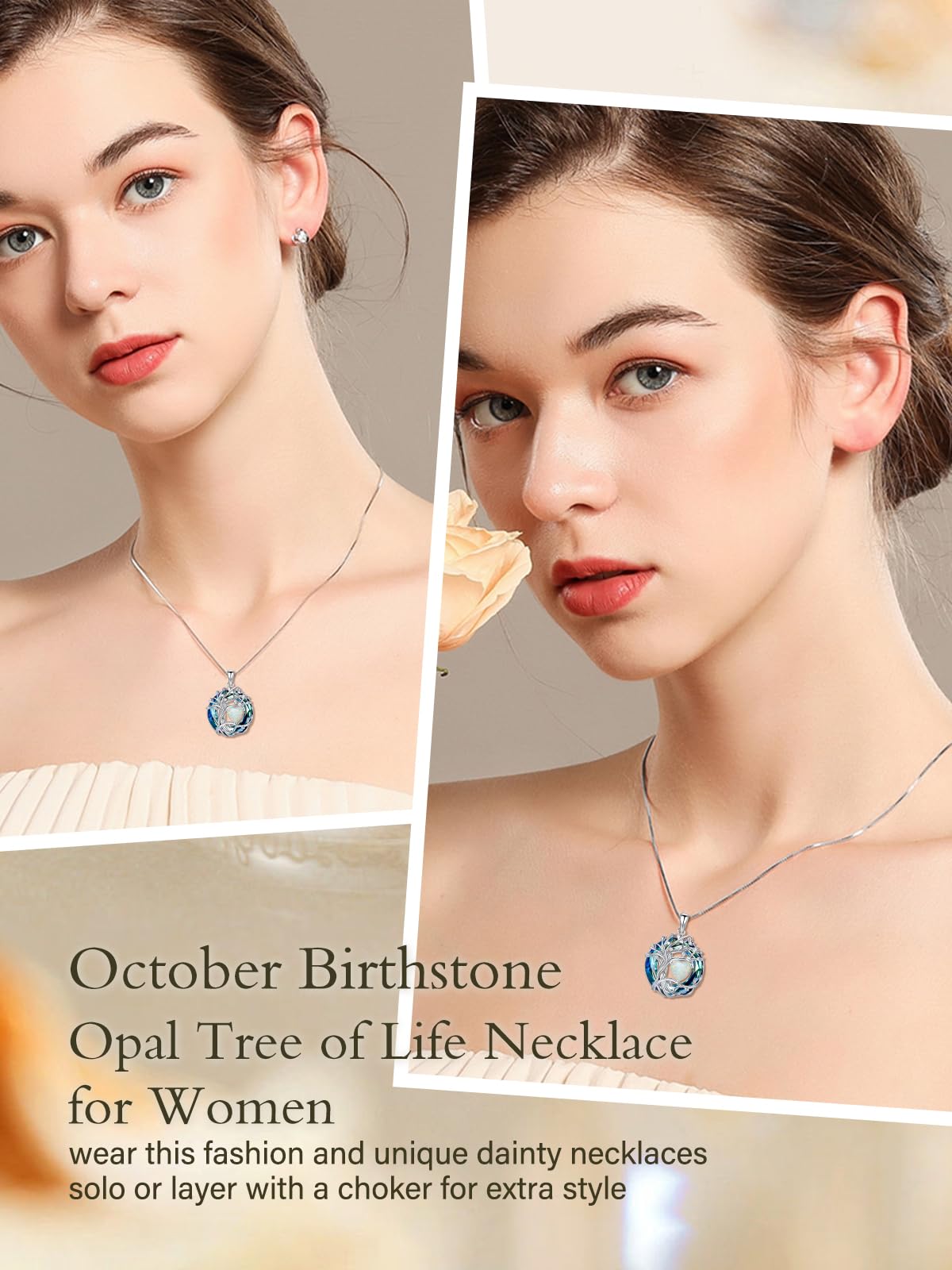 TOUPOP Tree of Life Birthstone Necklace Sterling Silver Pendant Birthstone Necklaces with Blue Crystal Anniversary Birth