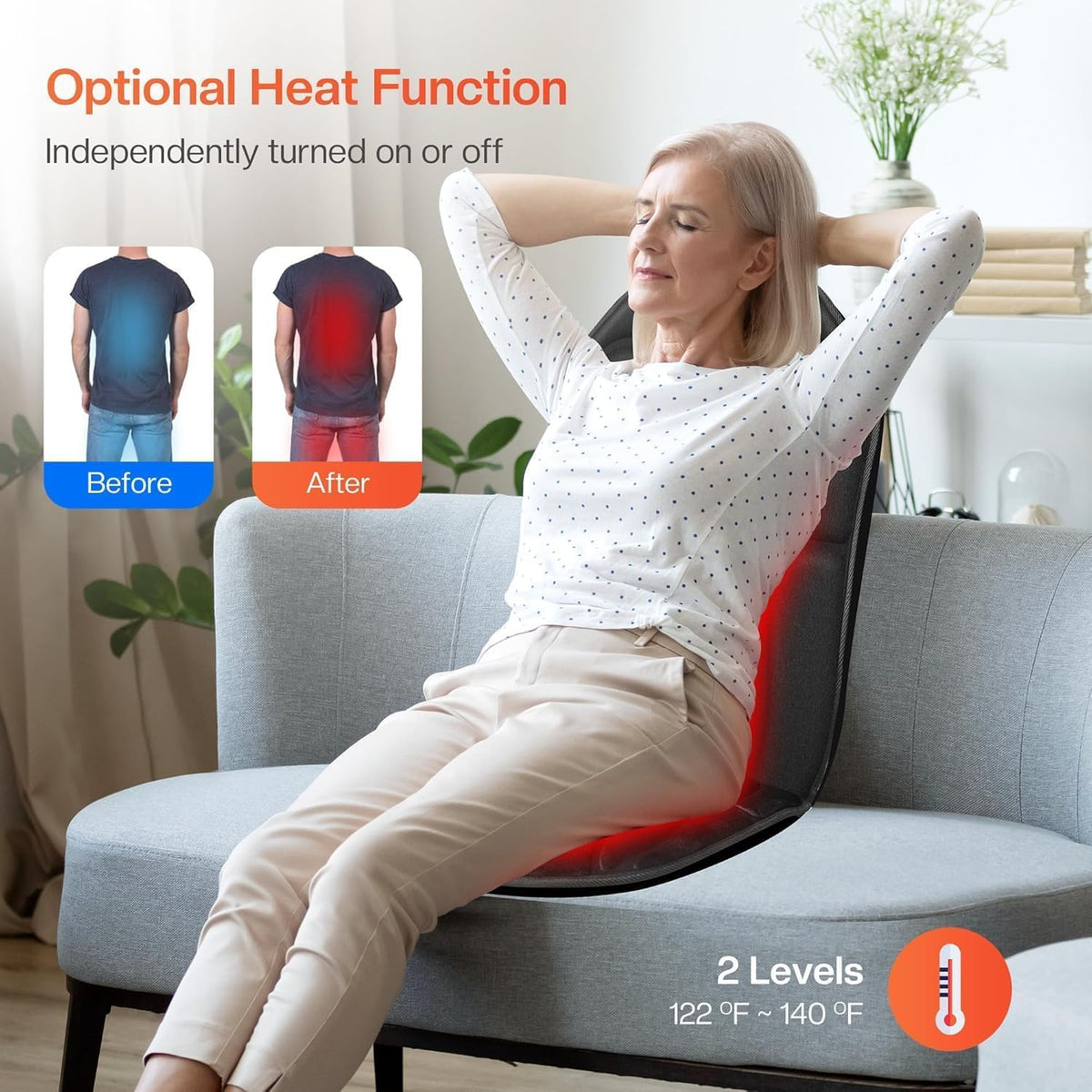 Back Massager Chair Pad Back Massager with Heat 5 Vibration - CuPiLo Official Imagery - 4