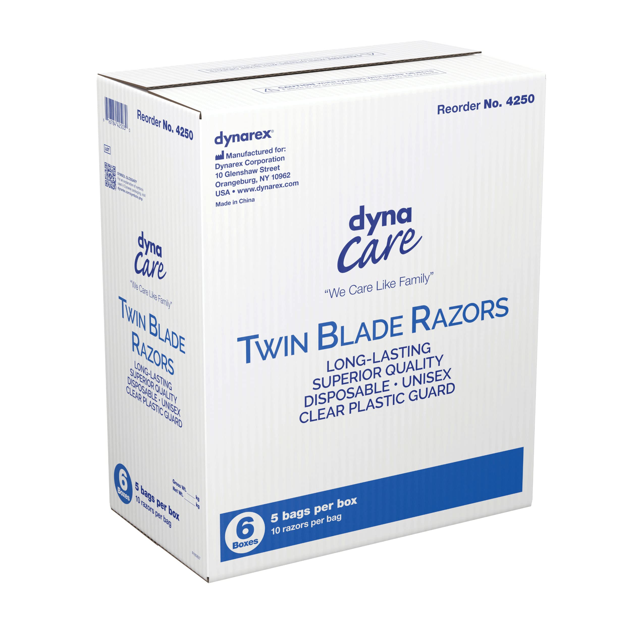 Dynarex DynaCare Twin Blade Razors, Disposable Unisex Razor with Two Blades Provides Smooth, Close Shave, for Prior to Procedures or Tattoos, Blue, 6 Boxes - 50 Razors per Box