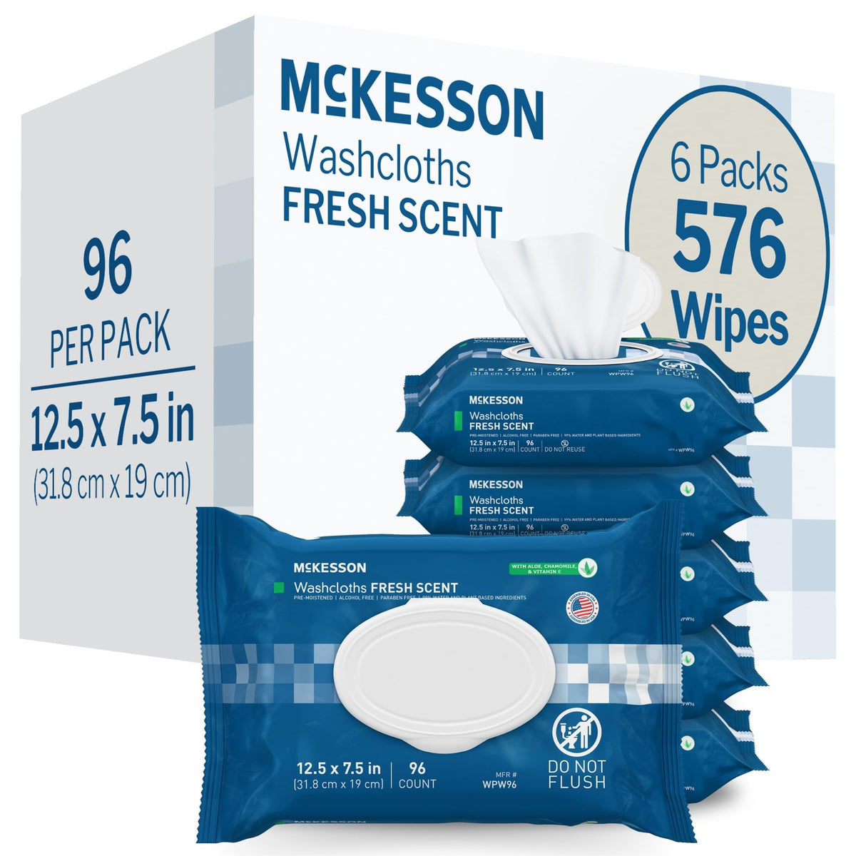 McKesson Washcloth Wipes for Adults, Scented (6 Pack, 576 Washcloths) – product photo (Personal Cleansing Wipes)