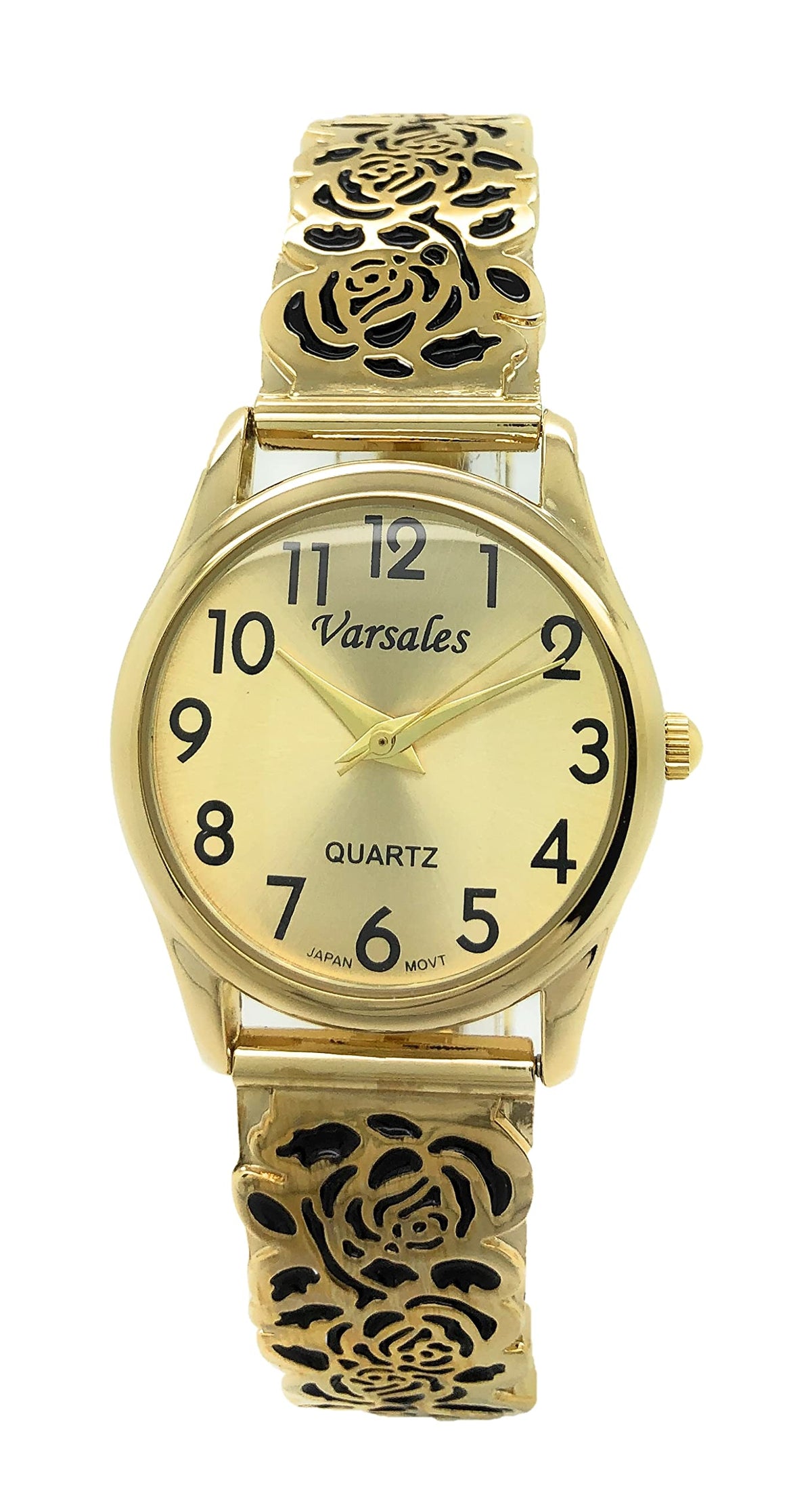 VERSALES Ladies Elegant Floral Flower Stretch Elastic Band Fashion Watch Varsales – close-up detail in Silver